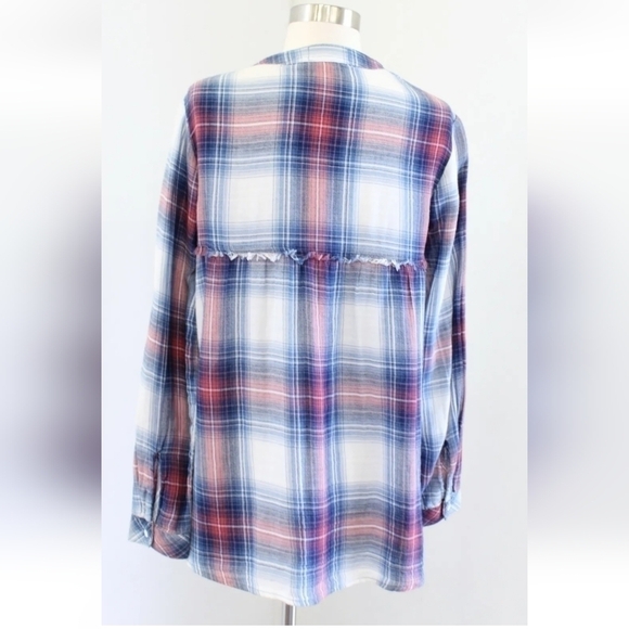 Cloth and Stone by Anthropologie Plaid Fringe Swing Top Tunic Size XS - Picture 4 of 8